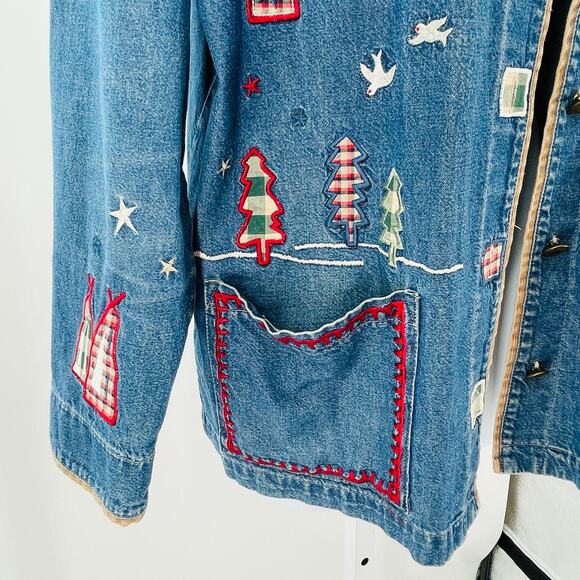 Teddi Vintage Blue Denim Embroidered Lakefront Up North Rustic Button Jacket M - Picture 5 of 11